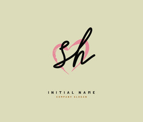 S H SH Beauty vector initial logo, handwriting logo of initial signature, wedding, fashion, jewerly, boutique, floral and botanical with creative template for any company or business.