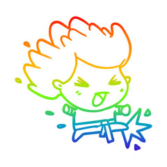 rainbow gradient line drawing cute kicking karate champion