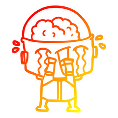 warm gradient line drawing cartoon crying robot