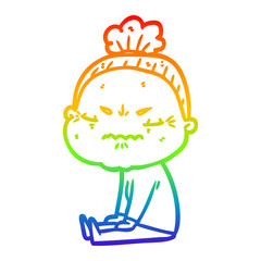 rainbow gradient line drawing cartoon annoyed old lady