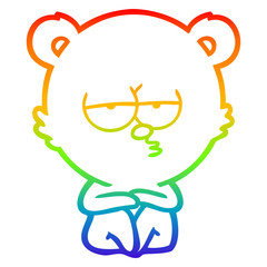 rainbow gradient line drawing bored polar bear sitting cartoon