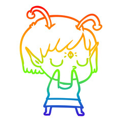 rainbow gradient line drawing cartoon alien girl