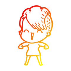 warm gradient line drawing cartoon happy hipster girl