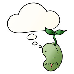 cute cartoon seed sprouting and thought bubble in smooth gradient style