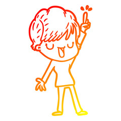 warm gradient line drawing cartoon happy woman