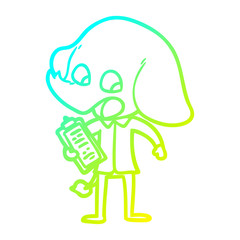cold gradient line drawing cute cartoon elephant