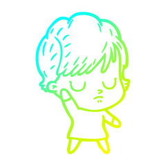 cold gradient line drawing cartoon woman