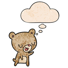 cartoon bear and thought bubble in grunge texture pattern style