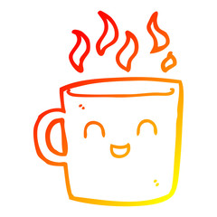warm gradient line drawing cute coffee cup cartoon