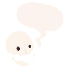 cartoon spooky skull and speech bubble in retro style