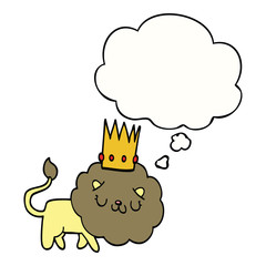 cartoon lion with crown and thought bubble