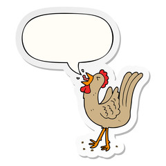 cartoon crowing cockerel and speech bubble sticker