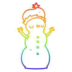 rainbow gradient line drawing cartoon snowman