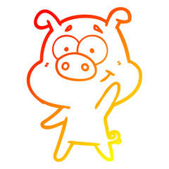 warm gradient line drawing happy cartoon pig