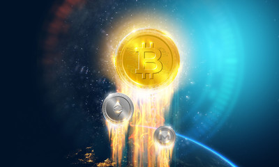 Crypto-currency,  Bitcoin internet virtual money. Currency Technology Business Internet Concept.