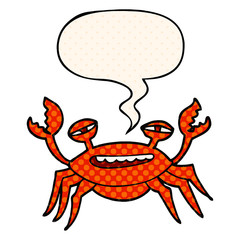 cartoon crab and speech bubble in comic book style