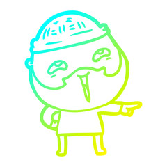 cold gradient line drawing cartoon happy bearded man