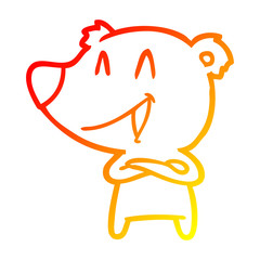 Obraz premium warm gradient line drawing laughing bear with crossed arms cartoon
