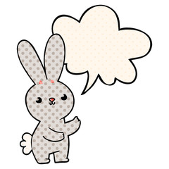 cute cartoon rabbit and speech bubble in comic book style