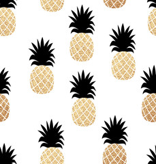 Seamless summer pattern with gold pineapples texture. - 276041669