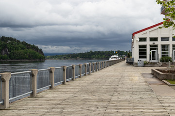 public boardwalk at chicoutimi riverfront in Saguenay region Quebec