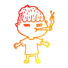 warm gradient line drawing cartoon man smoking