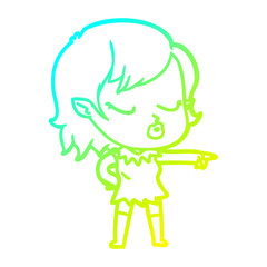 cold gradient line drawing cute cartoon vampire girl