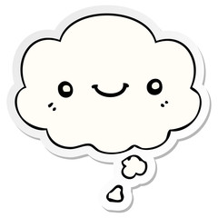 cartoon cute happy face and thought bubble as a printed sticker