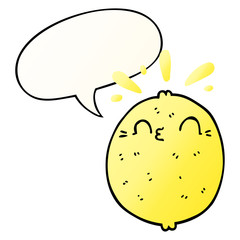 cute cartoon lemon and speech bubble in smooth gradient style