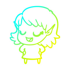 cold gradient line drawing happy cartoon elf girl