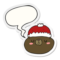 cartoon christmas bear and speech bubble sticker