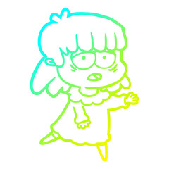 cold gradient line drawing cartoon tired woman