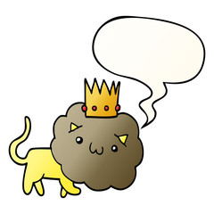 cartoon lion and crown and speech bubble in smooth gradient style