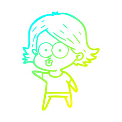 cold gradient line drawing cartoon girl pouting