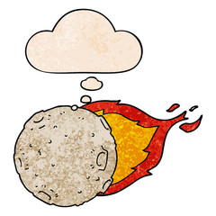 cartoon meteorite and thought bubble in grunge texture pattern style