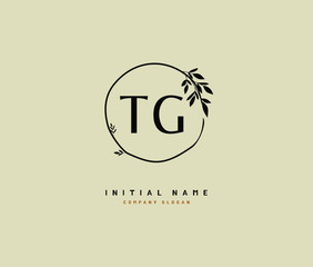 T G TG Beauty vector initial logo, handwriting logo of initial signature, wedding, fashion, jewerly, boutique, floral and botanical with creative template for any company or business.