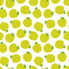 Apple seamless pattern. Hand drawn fresh fruit. Vector sketch background. Fashion design. Food print for clothes, kitchen tablecloth, curtain or dishcloth