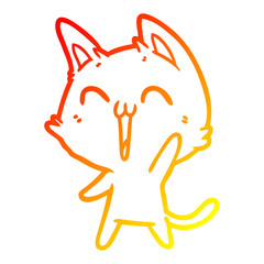 warm gradient line drawing happy cartoon cat meowing