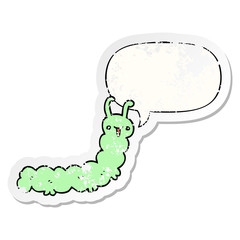 cartoon caterpillar and speech bubble distressed sticker