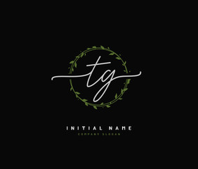 T G TG Beauty vector initial logo, handwriting logo of initial signature, wedding, fashion, jewerly, boutique, floral and botanical with creative template for any company or business.
