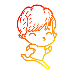 warm gradient line drawing cartoon woman thinking