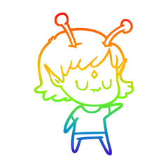 rainbow gradient line drawing cartoon alien girl