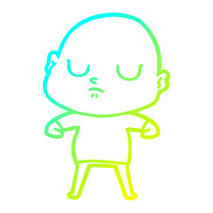 cold gradient line drawing cartoon bald man