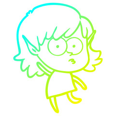Fototapeta premium cold gradient line drawing cartoon elf girl staring
