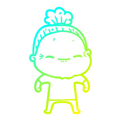 cold gradient line drawing cartoon peaceful old woman