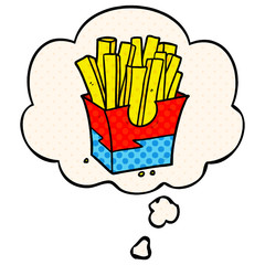 cartoon fries and thought bubble in comic book style