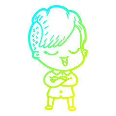 cold gradient line drawing happy cartoon girl