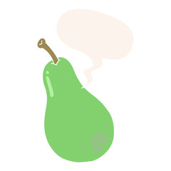 cartoon pear and speech bubble in retro style