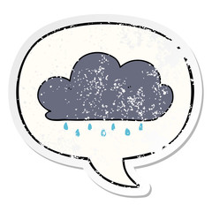 cartoon rain cloud and speech bubble distressed sticker