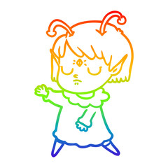 rainbow gradient line drawing cartoon alien girl